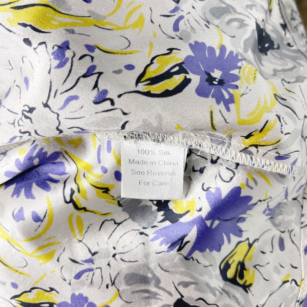Parker Small S Gray Purple Yellow Silk Floral Dress Sweetheart Neckline Zip Back - Picture 11 of 12
